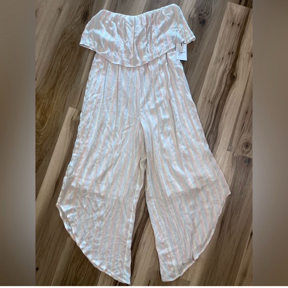 Japna Striped Strapless Jumpsuit Pastel Wide Leg Size Small